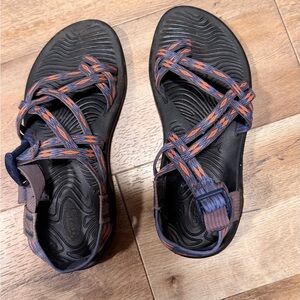 Chaco Women's Black Sandals with Navy and Orange Straps